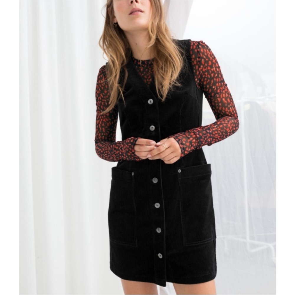 Black Corduroy Button-Down Dress